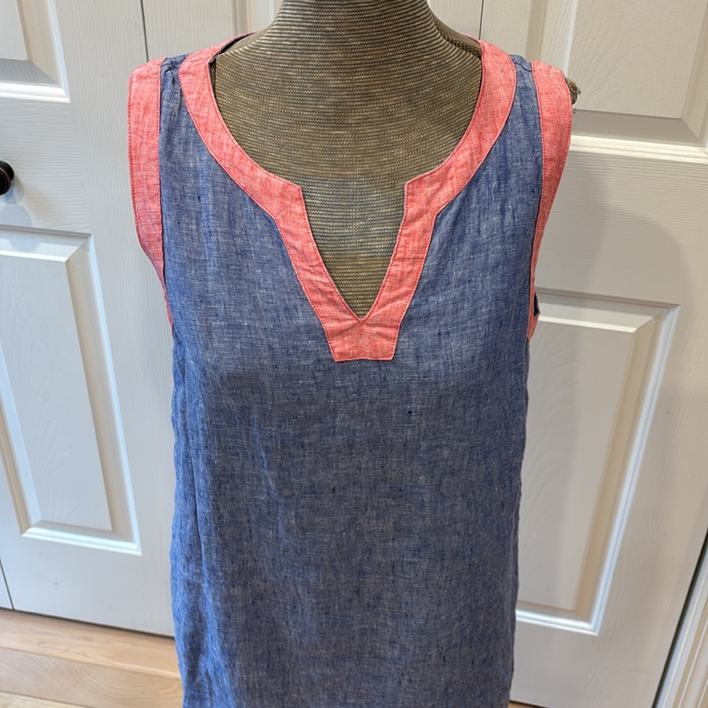 Sigrid Olsen Blue and Pink Linen Sleeveless Shift Dress - Picture 6 of 8